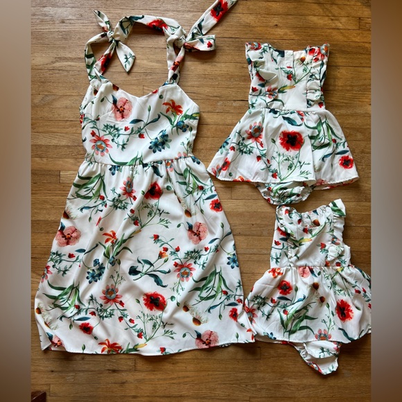 Floral Mommy & Me Dresses Chiffon Sleeveless Matching 3 Dresses - Picture 4 of 14